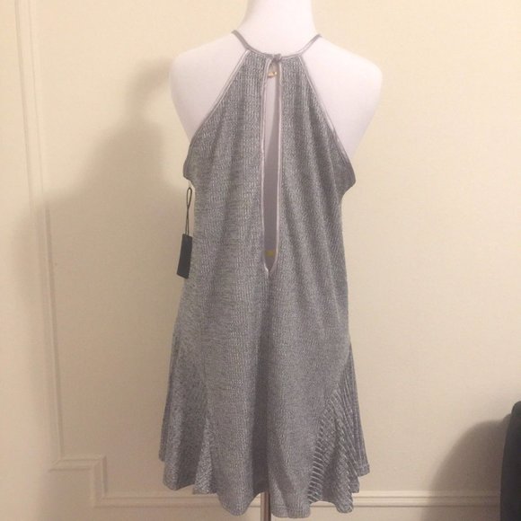 Whitney Eve Dress Women 4 Gray Metallic Mini Halter Festival Trapeze Tent New - Picture 2 of 10